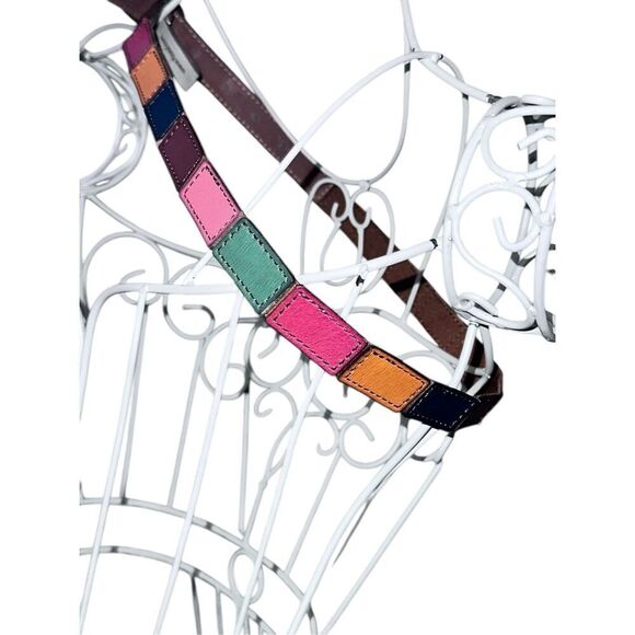 RARE Vintage Y2K Fossil Fossil Leather Patchwork Bohemian Hippie Belt Multi Colo - Picture 7 of 12